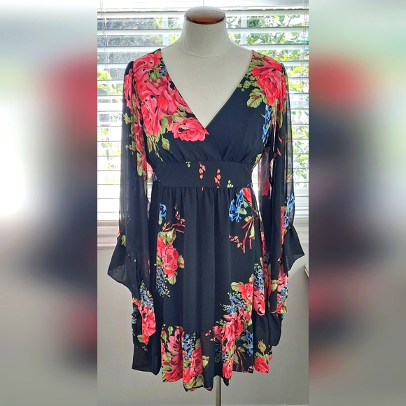 Betsey Johnson Dresses & Skirts - Betsey Johnson Black With Multi Color Floral Print Dress Sz 10 NWOT